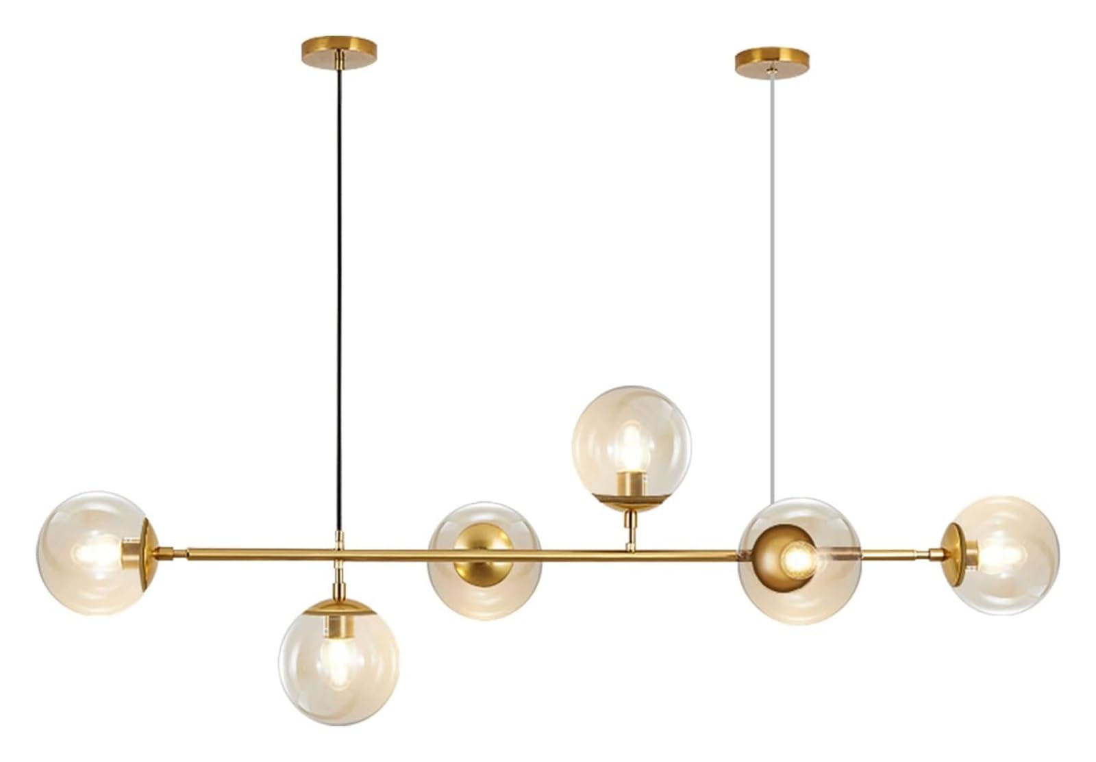 Abinlina Mid-Century 6-Light Chandelier Pendant Lighting with Adjustable Glass Globes for Kitchen Island and Dining Room - Silver & Amber(Gold+Amber)