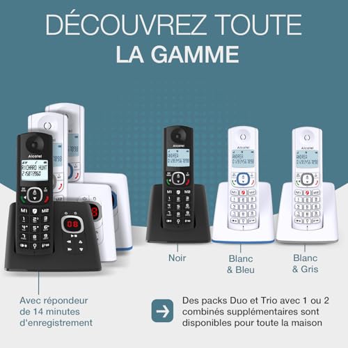 ALCATEL F530 - Téléphone Fixe Sans Fil DECT - Grand Écran Rétroéclairé - Mains Libres - Fonction Blocage Des Appels - 2 Touches De Mémoires Directes - Blanc/Gris – vue 5