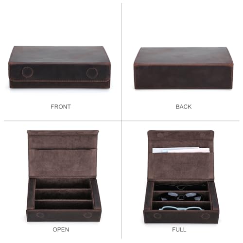 Image of CONTACTS Genuine Leather Sunglasses Travel Case Hard Eyeglasses Box Vintage Eyewear Holder Travel Accessories