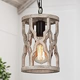 GEPOW Farmhouse Pendant Lights, Distressed Wood Kitchen Pendant Lighting Over Island, 6.1'' Rustic Hanging Light Fixtures for Hallway Bedside