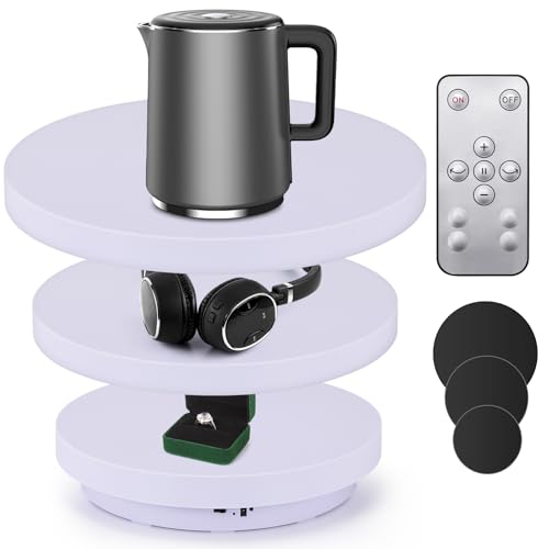 Flyrivergo 3 in 1 Motorized Rotating Display Stand, 11.8/13.7/15.7inch 33lbs Photography Turntable, Rechargeable & Remote Control, Ideal for E-Commerce & Live Streaming, 360° Videos, TikTok/Instagram