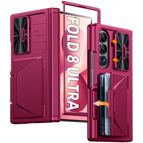 Image of for Samsung Galaxy Z Fold 8 Ultra Case Wallet & HD Screen Protector | Card Holder RFID Blocking, Slide Lens Cover, Hinge Protection, Shockproof Phone Cover for Z Fold 8 Ultra (Rose Red)