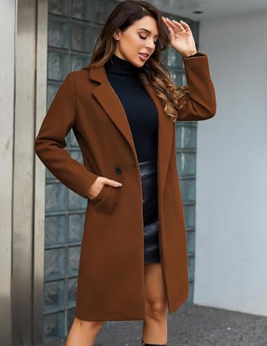 Tanming Women's Notch Lapel Double Breasted Wool Blend Mid Long Pea Trench Coat (Caramel-S)