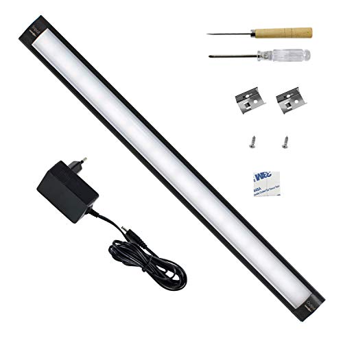 Preisvergleich Produktbild KARA-LUMEN LED Unterbauleuchte Küchenleuchte, 30cm 12V Lichtleiste, Touchfunktion, Kaltweiß 6000K, 1 pack kit Schwarz, Schrankleuchte Vitrinenbeleuchtung, Alle Zubehör inkl. [Energieklasse A+]