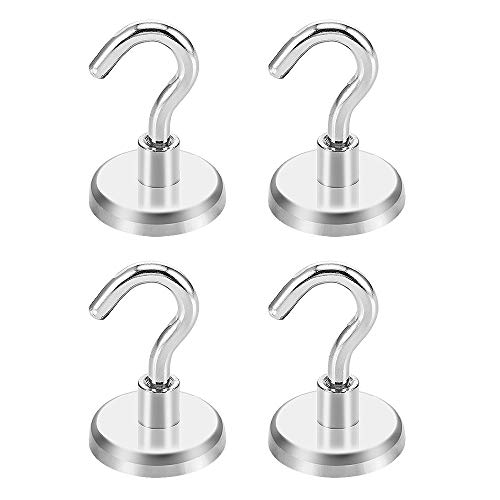 Ganchos Magnéticos, 4 piezas Imanes con Gancho, 32mm imanes ultra potentes ganchos, 28KG Ganchos Magnéticos Fuertes de Neodimio para Cocina Refrigerador Baño Garaje Oficina