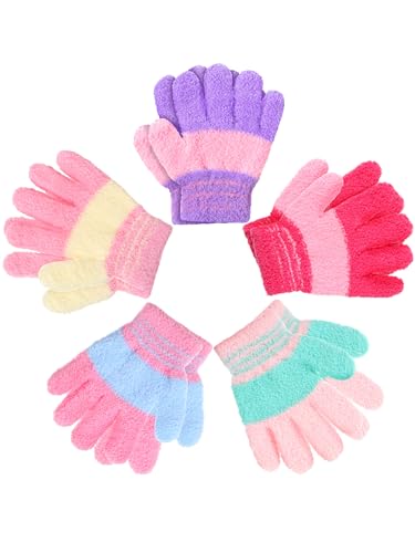 SATINIOR 5 Pairs Kids Gloves Full Fingers Knitted Warm Gloves Winter Mittens for Little Boys and Girls Daily Supplies