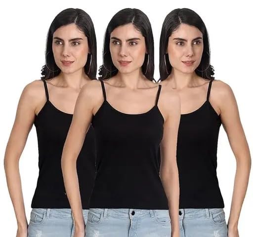 Image of Ultra Soft Cotton Regular Fit Spaghetti Camisole for Women Pack of 3