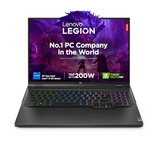 Image of Lenovo Legion Pro 5 Intel Core i7-13700HX 16 inch (40.64cm) WQXGA-IPS 240Hz 500Nits Gaming Laptop (32GB /1TB SSD /Win 11 /Office 2021 /NVIDIA RTX 4070 8GB /Alexa /3 Month Game Pass /Onyx Grey /2.55Kg), 82WK00LNIN