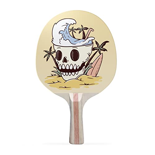 TigerTail Sports Beach Skull Colorful Design Ping Pong Paddle, Premium 5 Ply Table Tennis Racket (Black on Back)