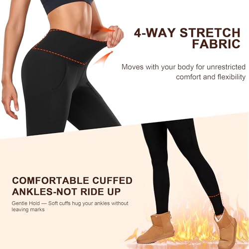 Image of DHSO Fleece Lined Leggings Women with Pockets - Thermal High Waisted Winter Warm Leggings Snow Weather Pants