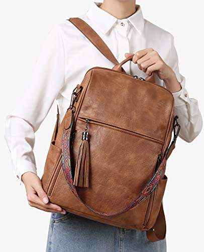 Fadeon Leather Backpack Purse For Women Designer Travel Backpack Purses Pu Fashion Ladies Shoulder Bag With Tassel Brown #TOP6