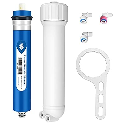 Membrane Solutions 75 GPD RO Membrane, Reverse Osmosis Membrane with Membrane Housing, Wrench, 1/4" Quick-Connect Fittings, Check Valve, Replacement for Under Sink Home Drinking RO Water Filter System