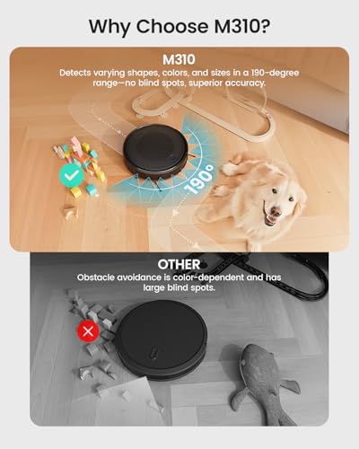 Lefant M310 Robot Vacuum Cleaner, 4500Pa Powerful Suction, PreciSense Obstacle Avoidance, Mini, Quite, 160 Mins Self-Charging Robotic Vacuums, App/Voice/Remote, Ideal for Pet Hair Hard Floors, Black