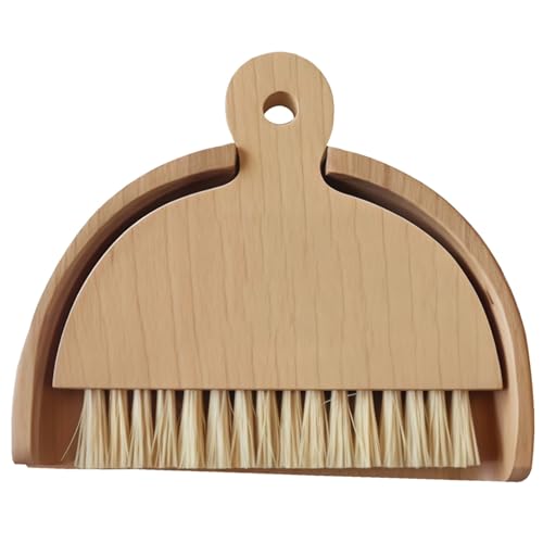 Juego de mini escoba y recogedor de madera de haya, kit de limpieza de mano compacto de madera para escritorio, cocina, oficina y taller