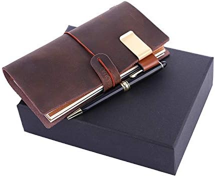 Travel Notebook Classic Genuine Leather Notebook with Pen and Pen Loop Handmade Refillable Perfect for Writing Gifts Pen Users Travelers Professional Diary Traveler's Writing Notebook-amassan