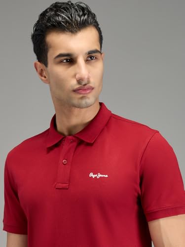 Image of Pepe Jeans Men Red Solid Short Sleeves T-Shirts
