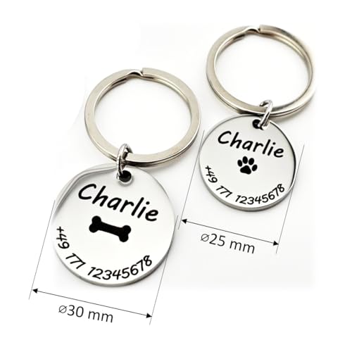 Generisch Hundemarke mit Gravur | Hundezubehör | Hundemarke personalisiert | Hundehalsband mit Namen | ⌀25mm/⌀30mm | Edelstahl | Für Hundehalsband personalisiert | Katzen | Hunde | Tiere (30 mm)