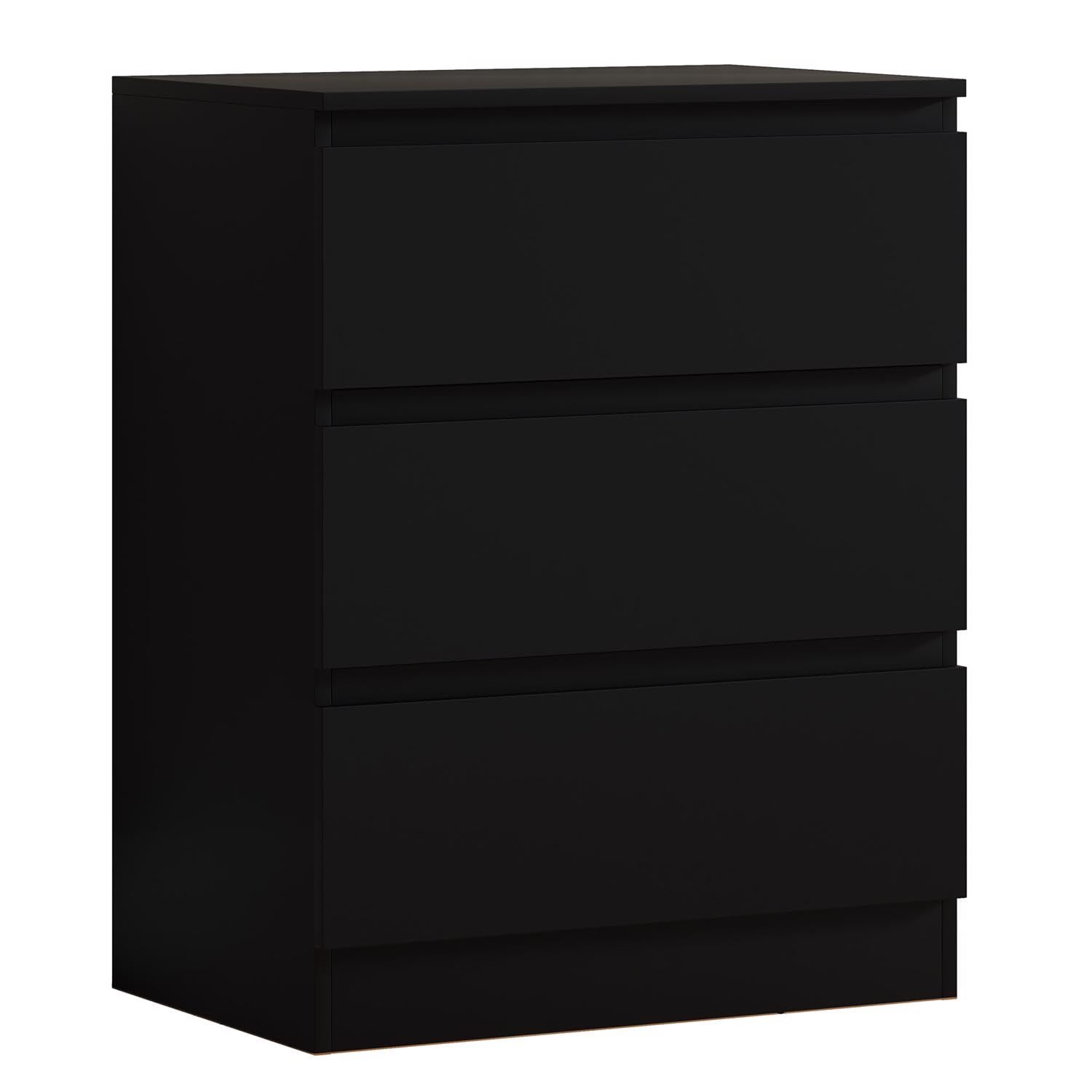 FWStyle Carlton Matt Black 3 Drawer Chest of Drawers Bedroom Storage