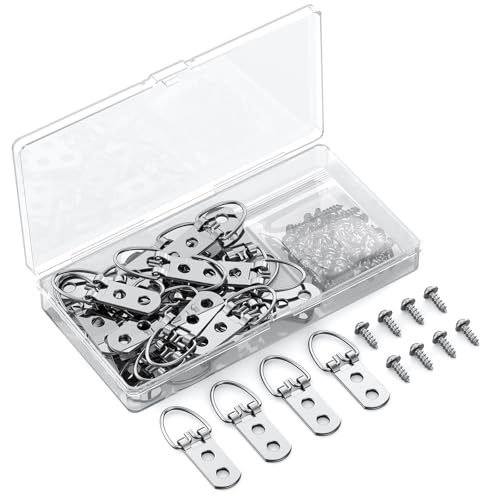 Uniclife 30 Pcs D Ring Picture Hangers with Screws, 40 lb Load Heavy Duty Picture Hanging Hardware, Double Holes Picture Hooks, D Rings for Picture Frame Hanging, D Hooks for Paintings Mirrors Clocks