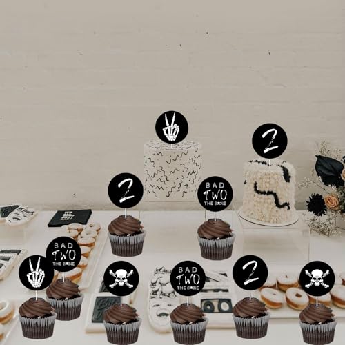 Décorations de gâteau rock 2 ans et cupcakes baby shower noir 24 pcs