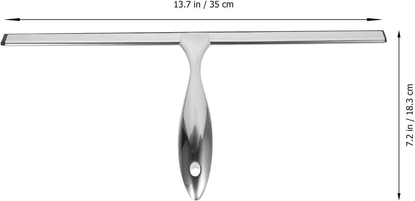 Window Cleaning Squeegee with 14-inch Stainless Steel Blade and Nail-Free Adhesive Hook, Shower Door Glass Wiper for Bathroom and Car Window Cleaning