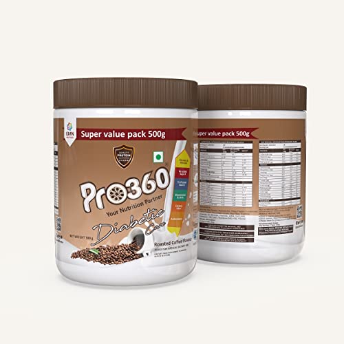 Image of Pro360 Diabetic Care Protein Powder for the Dietary Management of People With Diabetes - Helps in Managing Blood Glucose - No Added Sugar (Roasted Coffee Flavour) 500+ 500g Pack of 2
