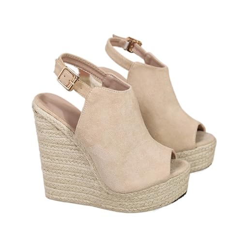 Summer Peep Toe Wedges Sandals For Women Fashion Buckle Strap Platform 14cm