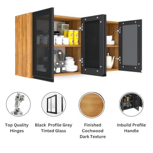 Image of SPECIALITY PANELS Multipurpose Cabinet with Modern Elegance Tinted Glass Wall Cabinet, Space Organizer for Office /Kitchen in (Cochwood Dark, 4 Glass Shutter)