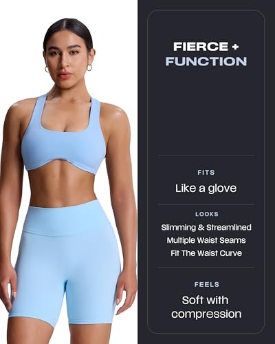 Image of Aoxjox Trinity Workout Biker Shorts for Women Tummy Control High Waisted Exercise Athletic Gym Running Yoga Shorts 6 inch