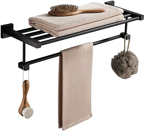 HSHTTKL Estanteria Ducha Toallero montado en la Pared, Soporte de Toalla de Aluminio Espacial, Estante de Pared para Equipos de baño, Accesorios de baño, Ahorro de Espacio, Negro Utillaje