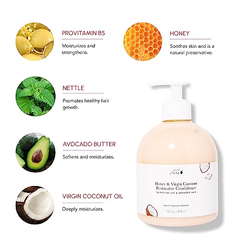100% Pure Restorative Conditioner Honey & Virgin Coconut Moisturizer & Repair Replenishing Nutrient Boost For Dry Damaged Hair, Promotes Healthy Growth For Women & Men Sulfate Free - 16 Fl Oz #TOP2