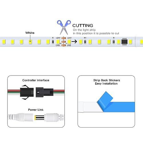 Image of 10m /Roll Running Water Flowing LED Strip Light 24V 1200LED Touch Panel Controller White LED Strip Lights 6500K Horse Running Race LED Tape Light for Home Bedroom Decor