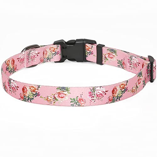 HEELE Hundehalsband, Hunde Halsband für Welpen Kleine Mittlere Große Hunde, Gemustertes Hundehalsbänder Verstellbares, Komfort, Robustem HundeHalsband, Rosa, M