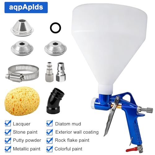 Image of Drywall Texture Spray Gun with 1.5 Gallon Hopper & 3 Nozzles (4.0mm /6.0mm /8.0mm), Air Texture Gun for Walls,Ceiling,Stucco Mud,Knockdow,Orange Peel Include Elbow Hose,Texture Sponge,Putty Knife (Blue)