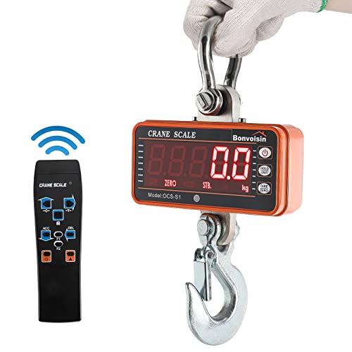 Bonvoisin Balance de Grue Numérique Industrielle avec Télécommande Balance de Pesage Électronique Portable Affichage à LED à 5 Chiffres Certifié CE (Orange, 1000KG) Cover