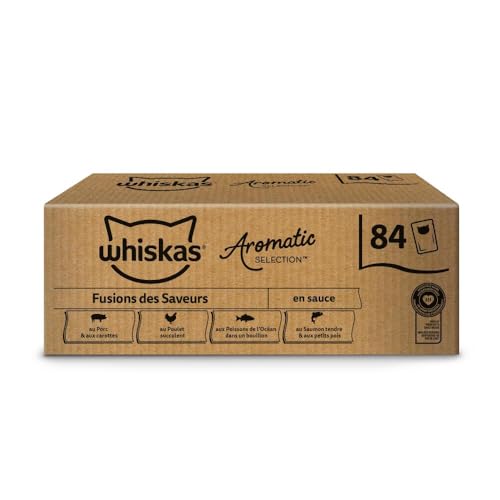WHISKAS Aromatic Selection Sachets fraîcheur Fusions des Saveurs en Sauce pour Chat Adulte 4 variétés 84x85g