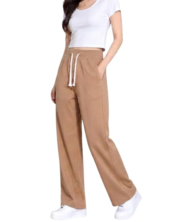 Image of Samfor Woman's Loose Fit Track Pants - Polycotton Joggers with Elastic Waistband & Side Pockets, Lower Comfortable for Gym, Running & Casual Wear