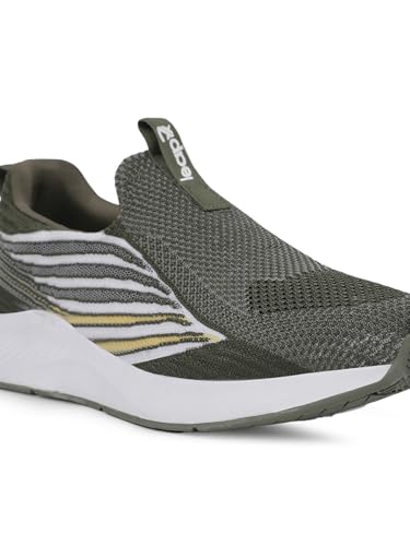 Image of Liberty Leap7x Robin-E Men Sports Walking Shoes - Light Grey and Olive Green | Comfortable and Durable Non-Lacing Closure - Suitable for Running, Gym, Jogging and Outdoor Shoes for Man