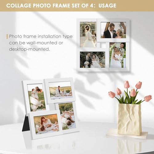 Image of DUENPY 4x6 Collage Frame Tempered Glass For 4 4x6 Photos White | Premium Tempered Glass Provides Clear Vision, Ideal Decor to Arrange Your Warm Family Photos At Home