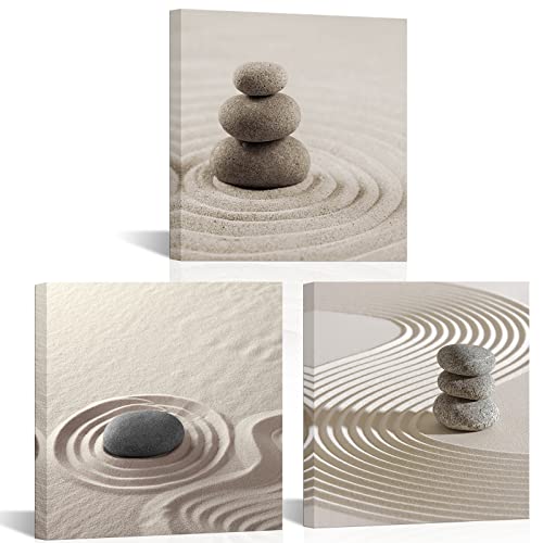 Tiuauit Zen Pictures Wall Art Still Life Stone Prints On Canvas Spa Massage Treatment Painting For Bedroom Bathroom Decoration Ready To Hang 12"X12"X3Pcs #TOP17