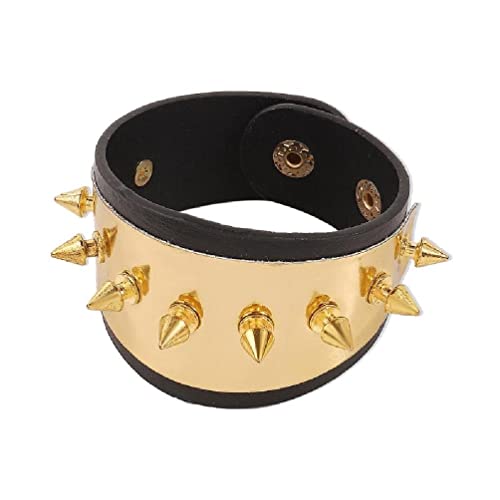 Apooke Gold Spike Nieten Armband Rock Punk Biker Breiter Riemen Lederarmband Gothic Nieten Druckknopf Schwarz Armband Unisex Spikes Armband für Herren Cover