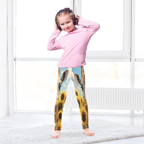 Giraffe Sunflower Girls Casual Leggings for Kids Printed Long Pant Bottoms Stretch and Soft4
