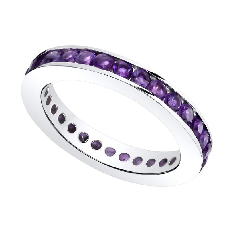 925 Sterling Silver February Birthstone African Amethyst Gemstone Full Eternity Band Silver Rings For Women2