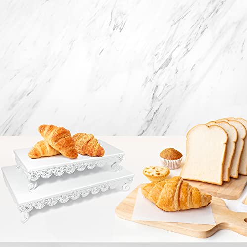Dulcet Delights Metal Rectangle Eyelet Cake Stands With Lattice Borders – Cake Stands For Birthdays, Weddings, Parties And Events - 14 ½"L X 6 ½”W X 3 ¼”H And 17 ½"L X 9 ½”W X 3 ¼”H – Set Of 2 – White #TOP5