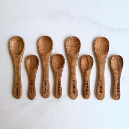Image of FiABLE Pure Neem Wood Masala Spoons | Spoon for Pickle| Small Spoon for Spices | Unpolished Multipurpose Set of 4 Medium and 4 Small Spoons | Naturally Antimicrobial - Medium&Small Set of 8