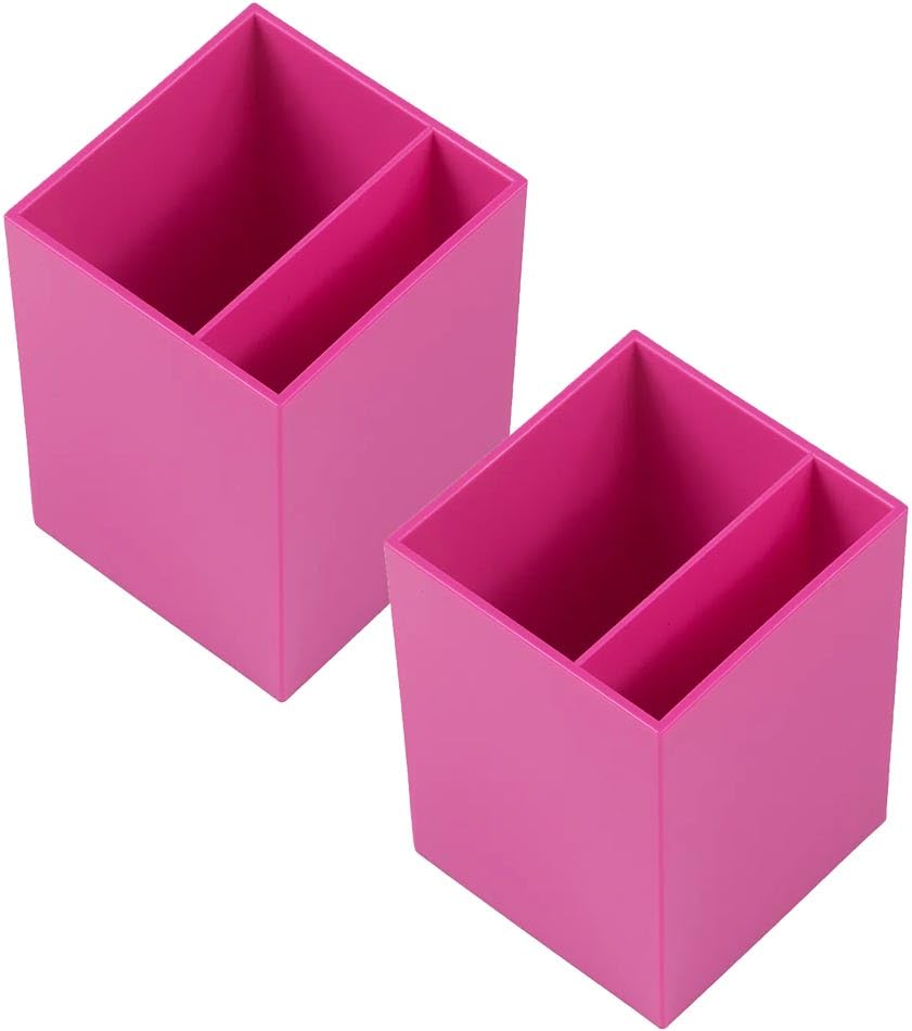 Image of JAM PAPER Plastic Pen Holders - Fuchsia Pink Desktop Pencil Cups - 2 /Pack