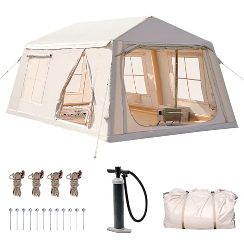 ABORON 8-10 Person Inflatable Camping Tent, Quick Setup Air Tent with Hand Pump, Spacious 2-Room Family Glamping Tent, PU3000mm Waterproof with Large Windows