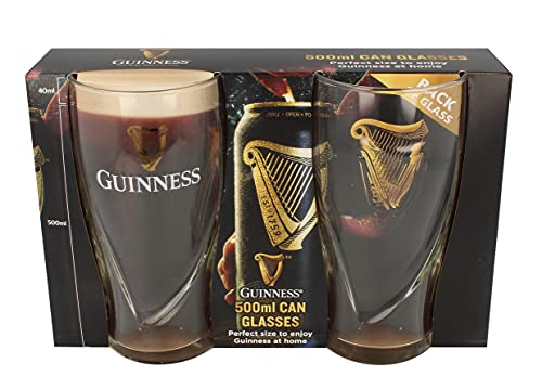 Shamrock Irish Gifts Guinness 500ml Can Glasses 2 Pack with Embossed Harp Logo Design