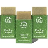 The Bubble Factory Handmade Natural Bath & Body Soap Bar, Vegan, All-Natural, Palm Oil Free, Made in USA with Shea Butter + Essential Oils, Pine Top, 3 Bars