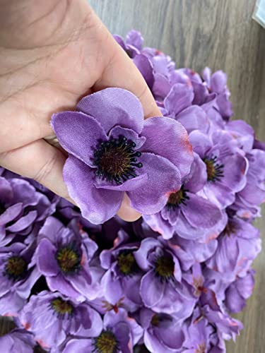 Rikyo 100 pcs Artificial Silk Poppy Anemone Flower Heads Autumn Fake Poppy Flower,Vase Fillers,Corsages for Wedding Decor,Nursery Wall,Archway Decor Wreath Garland Cake Ornaments (Purple) - Image 3